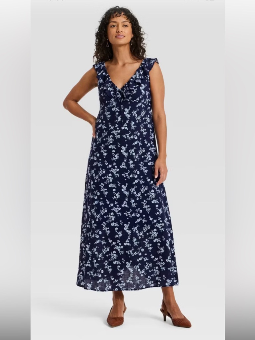 Universal Thread Navy Floral V-Neck Maxi Dress